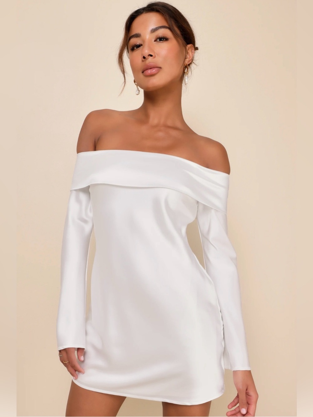 Lulu's White Off-the-Shoulder Satin Mini Dress